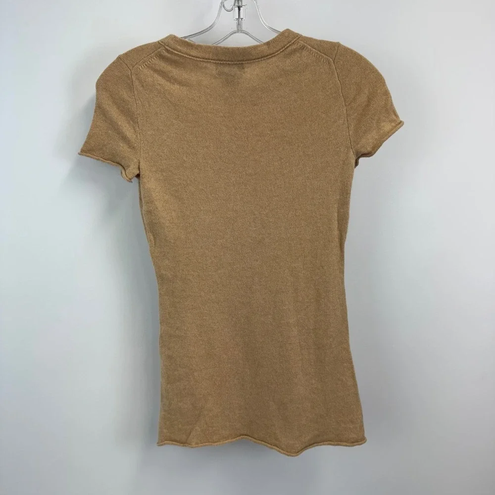 J. Crew Collection Italian Cashmere Short Sleeve Sweater Camel Tan XXS 28762